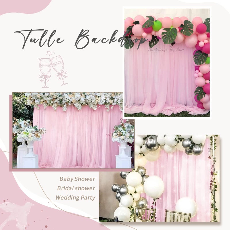 SoarDream Pink Backdrop Curtains Tulle Backdrop Panels 5ftx7ft Sheer Photography Background Drapes for Wedding Arch Baby Shower Parties Stage Decoration - Image 4